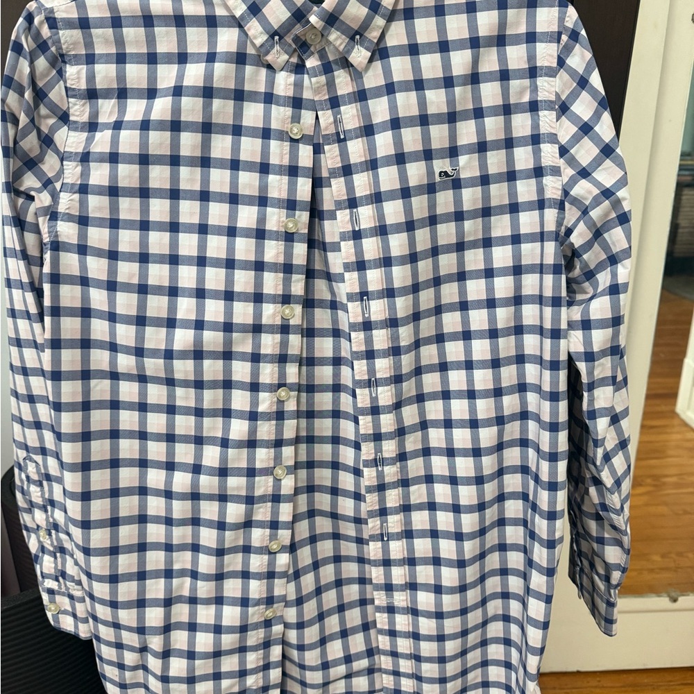 Vineyard Vines Navy Pink L (16) White Plaid Shirt